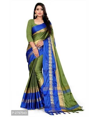 green woven cotton saree with blouse 1
