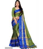 green woven cotton saree with blouse
