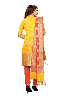 Women's yellow woven banarasi unstitched salwar with dupatta 2
