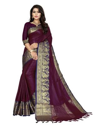 Purple woven cotton saree with blouse 1