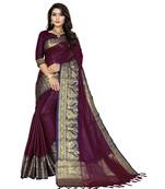 Purple woven cotton saree with blouse