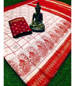 White printed cotton silk saree with blouse