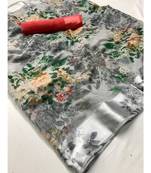 Grey printed cotton saree with blouse