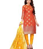 Women's orange woven banarasi unstitched salwar with dupatta