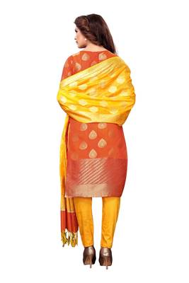 Women's orange woven banarasi unstitched salwar with dupatta 2