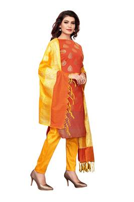 Women's orange woven banarasi unstitched salwar with dupatta 3