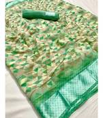 Green printed cotton saree with blouse
