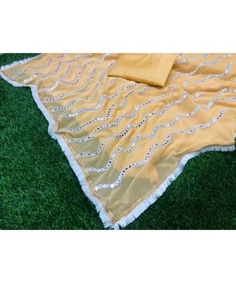 Yellow Plain georgette saree with blouse 1