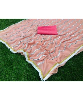 Pink Plain georgette saree with blouse 1