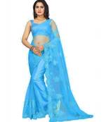 Blue embroidered net saree with blouse