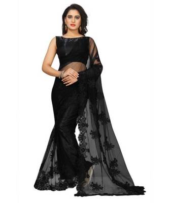 Black embroidered net saree with blouse 1
