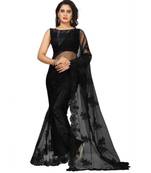 Black embroidered net saree with blouse