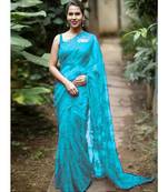 Blue woven net saree with blouse