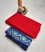 Red Plain silk blend saree with blouse