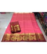 pink woven silk blend saree with blouse