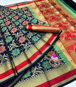 Blue woven silk blend saree with blouse