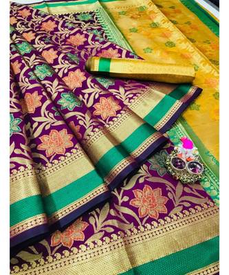 Purple woven silk blend saree with blouse 1