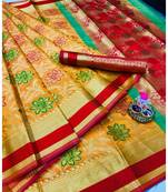 Yellow woven silk blend saree with blouse