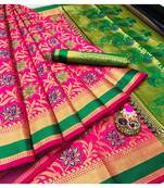 Pink woven silk blend saree with blouse