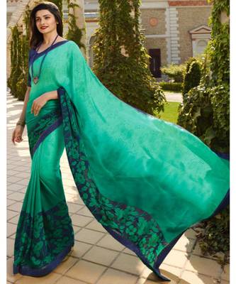 Blue printed silk blend saree with blouse 1