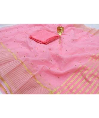 Pink woven silk blend saree with blouse 1
