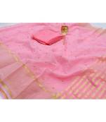 Pink woven silk blend saree with blouse