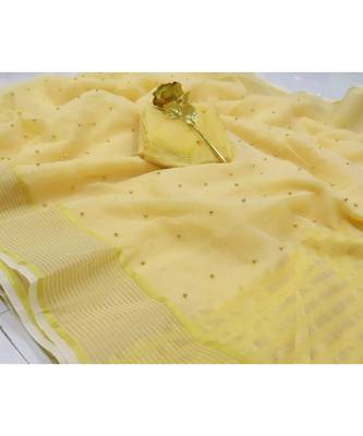 Yellow woven silk blend saree with blouse 1