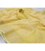 Yellow woven silk blend saree with blouse