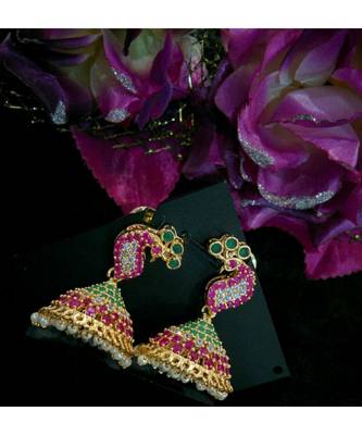 Gorgeous Multi Colour Stones Peacock Jumkas 1