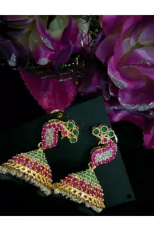 Gorgeous Multi Colour Stones Peacock Jumkas