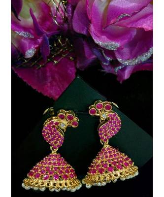 Gorgeous Red Colour Stones Peacock Jumkas 1