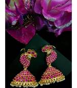 Gorgeous Red Colour Stones Peacock Jumkas
