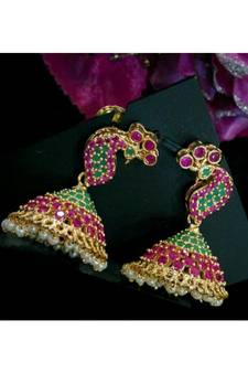 Gorgeous Multi Colour Stones Peacock Jumkas