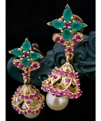Pink Stones And Embroled Jhumkas 1