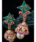 Pink Stones And Embroled Jhumkas