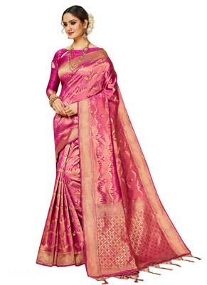 Pink Brasso Kanchipuram Silk Saree With Blouse 1