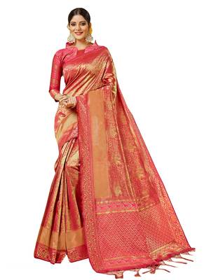 Pink Brasso Kanchipuram Silk Saree With Blouse 1