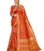 Orange Brasso Kanchipuram Silk Saree With Blouse