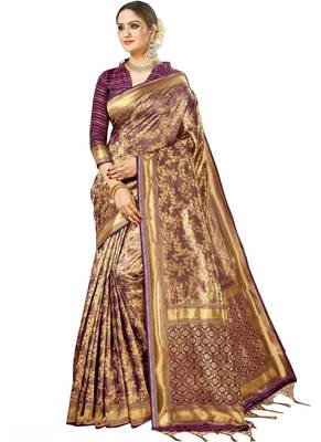 Purple Brasso Kanchipuram Silk Saree With Blouse 1