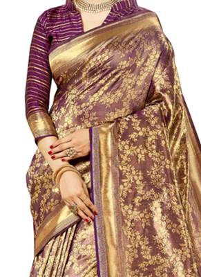 Purple Brasso Kanchipuram Silk Saree With Blouse 2