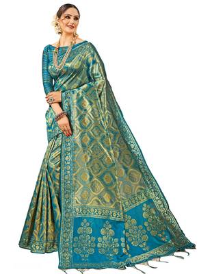 Blue Brasso Kanchipuram Silk Saree With Blouse 1