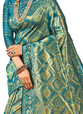 Blue Brasso Kanchipuram Silk Saree With Blouse 2