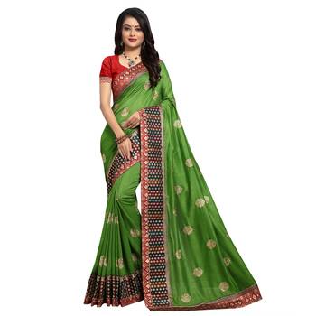 Green embroidered art silk saree with blouse 1