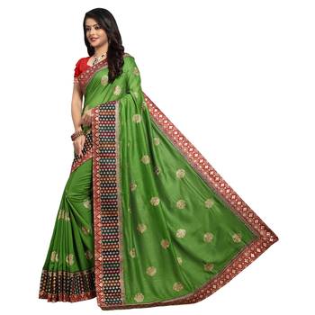 Green embroidered art silk saree with blouse 2