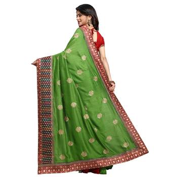 Green embroidered art silk saree with blouse 3
