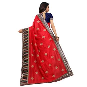 Red embroidered art silk saree with blouse 3
