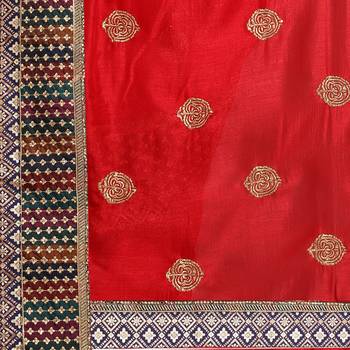 Red embroidered art silk saree with blouse 5