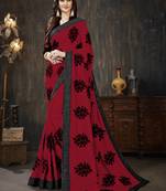 Red embroidered silk saree with blouse
