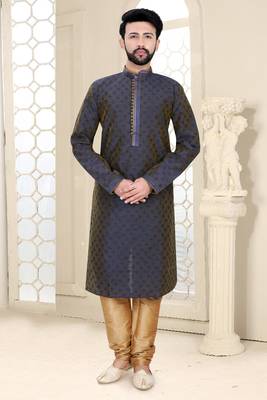 Mens Blue Booti Jacquard Kurta Set 1