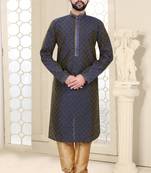 Mens Blue Booti Jacquard Kurta Set